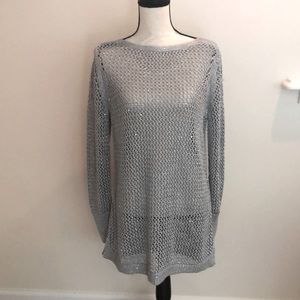 Chico's Gray Tunic Mesh Sparkle Top